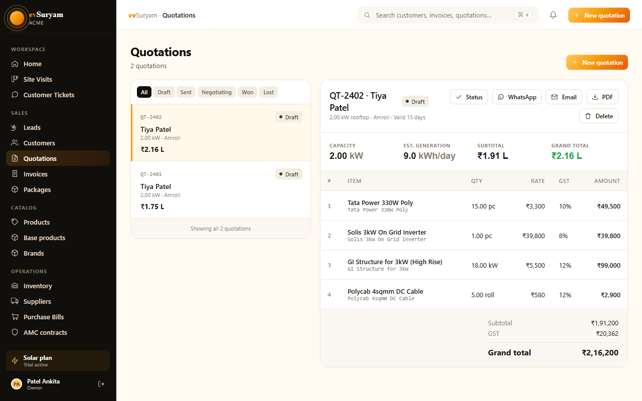 Building a GST-ready quotation from your catalog.